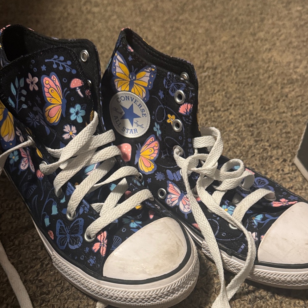 Converse Kids' High-Top Sneakers - Black with Floral and Butterfly Design